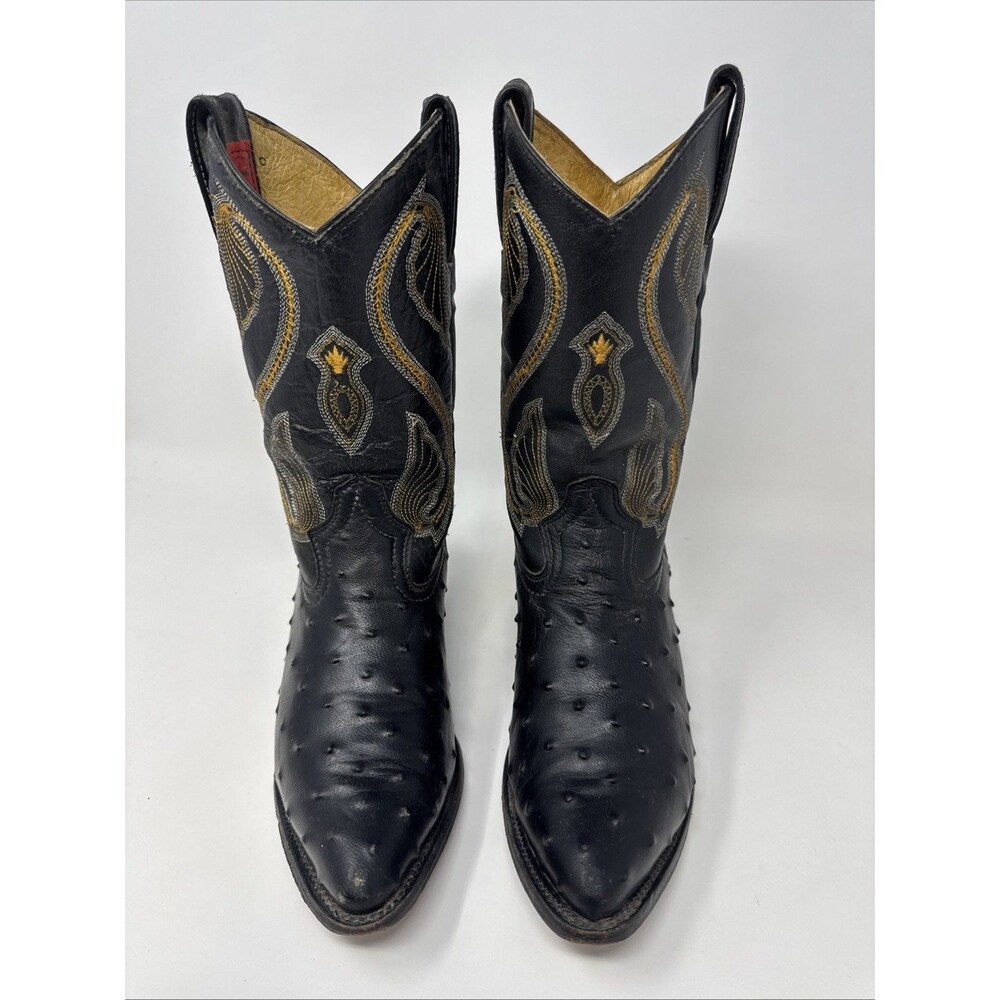Donaldo Black Ostrich Cowboy Boots, Size USA 6.5 MEX 23.5